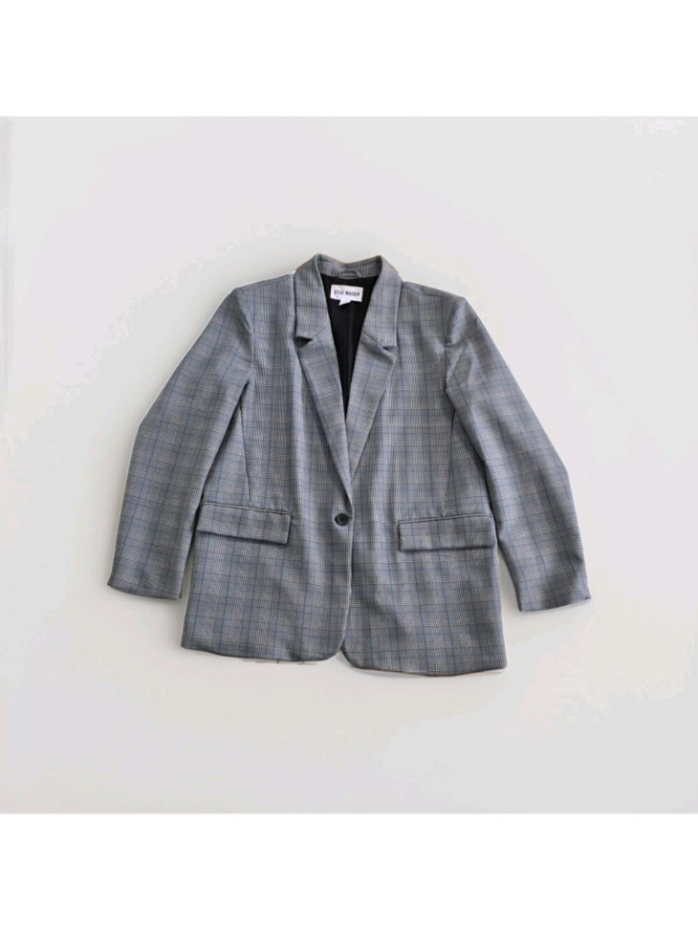 Steve Madden Blazer L Gray Plaid 1B Lined Academia Office Siren Corporate Girlie - Picture 10 of 16